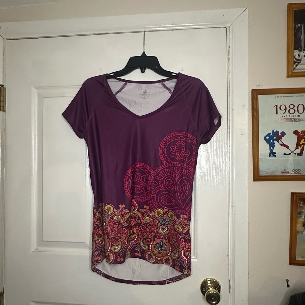 Disney Brand Purple Patterned Workout and water wicking Top